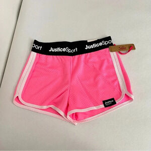 Justice Girls Core Solid Mesh Shorts Flash Pink/Black Elastic Waist Size Medium
